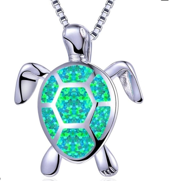 Sterling Jewelry - Silver and Green Turtle Necklace